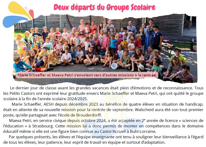 Deux départs du Groupe Scolaire
