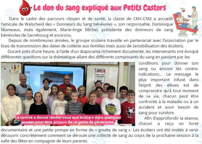 Le don du sang expliqué aux Petits Castors