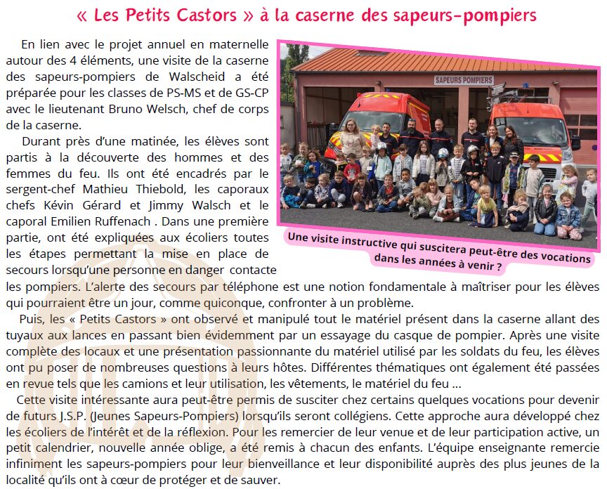Les Petits Castors à la caserne des Sapeurs-pompiers