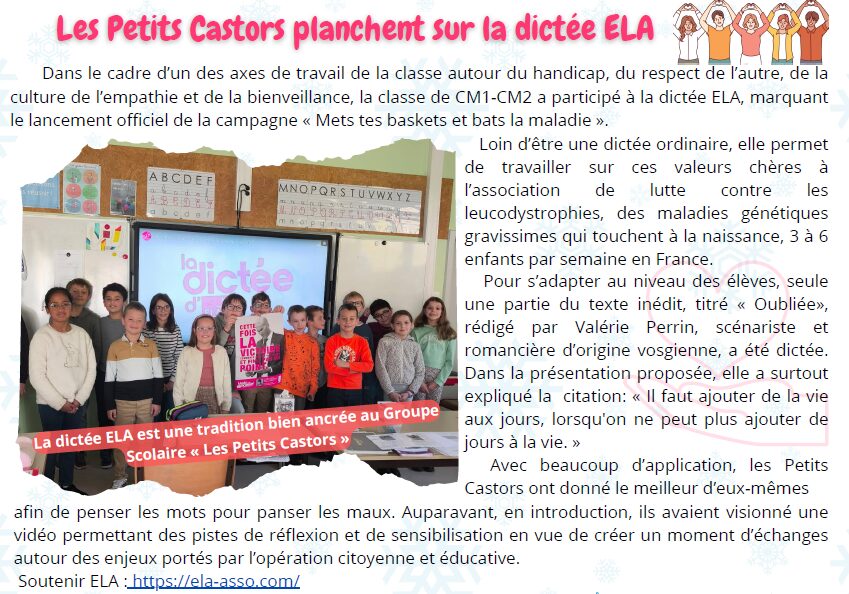Les Petits Castors planchent sur la dictée ELA