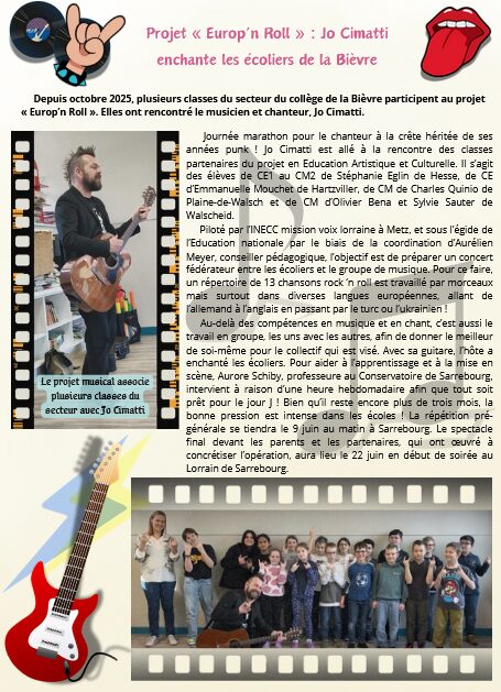 Projet Europ&rsquo;n Roll Jo Cimatti enchante les écoliers de la Bièvre